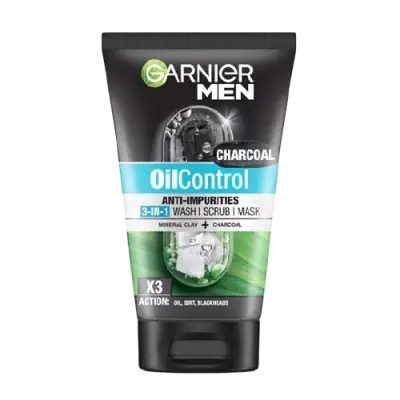 Garnier Men Scrub Mask Oil Control Anti-Impurities 3-In-1 Face Wash (100ml)